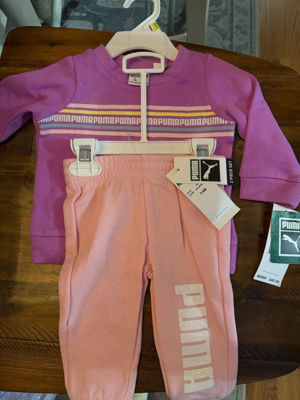 Puma 3-6m purple and pink 2pc girls sweat outfit - Picture 1 of 4
